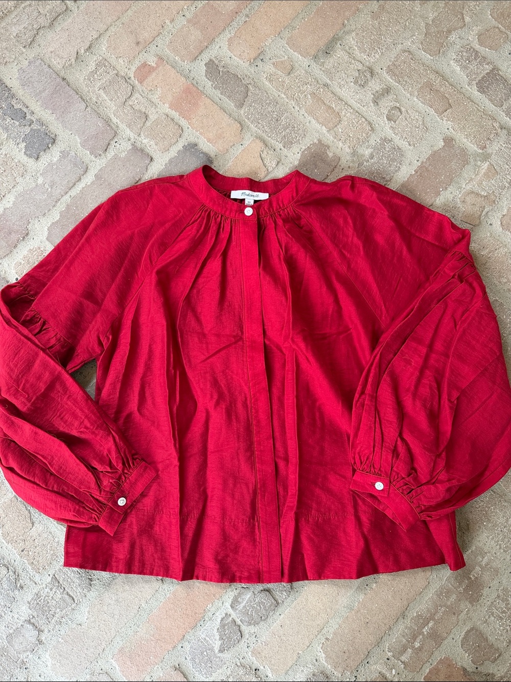 Madewell Red Button-Front Gathered-Yoke Blouse